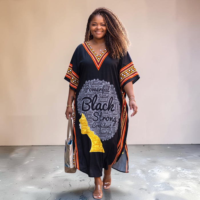 Women's Dashiki Border Print Kaftan One Size