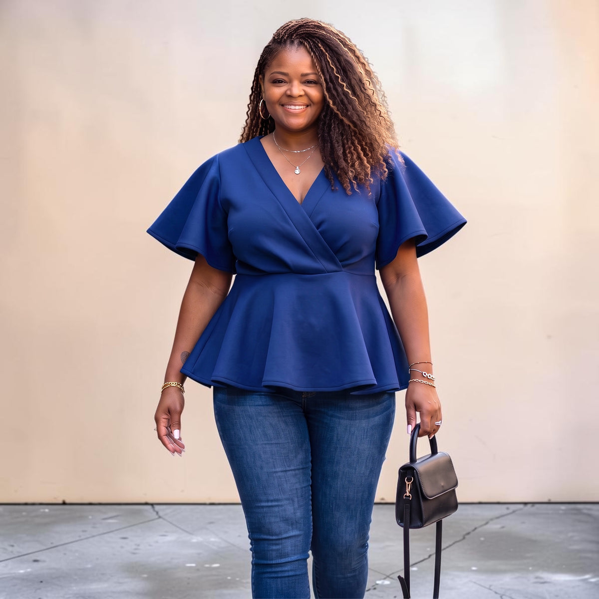 Plus Size Navy Peplum Top