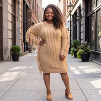 Women’s Perfect Camel Fringe Sweater Dress