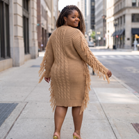 Women’s Perfect Camel Fringe Sweater Dress