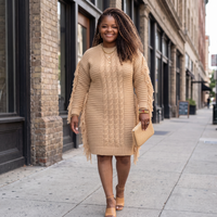 Women’s Perfect Camel Fringe Sweater Dress