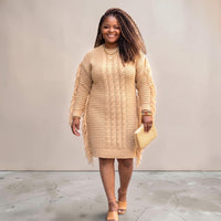 Women’s Perfect Camel Fringe Sweater Dress