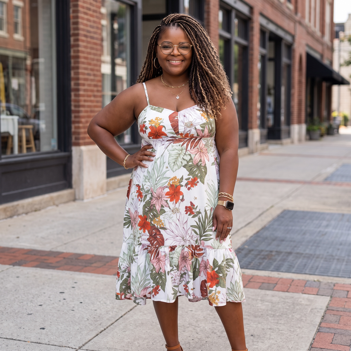 Plus Size Floral Asymmetric Spaghetti Strap Dress