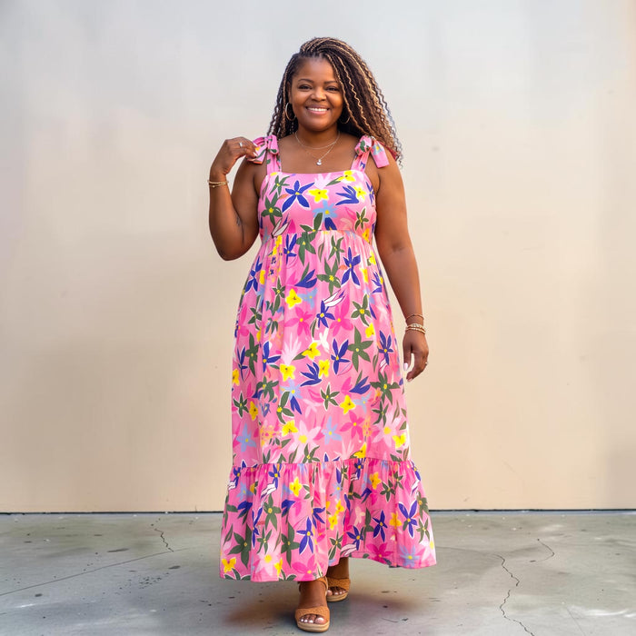 Pink Plus Size Floral Print Babydoll Maxi Dress