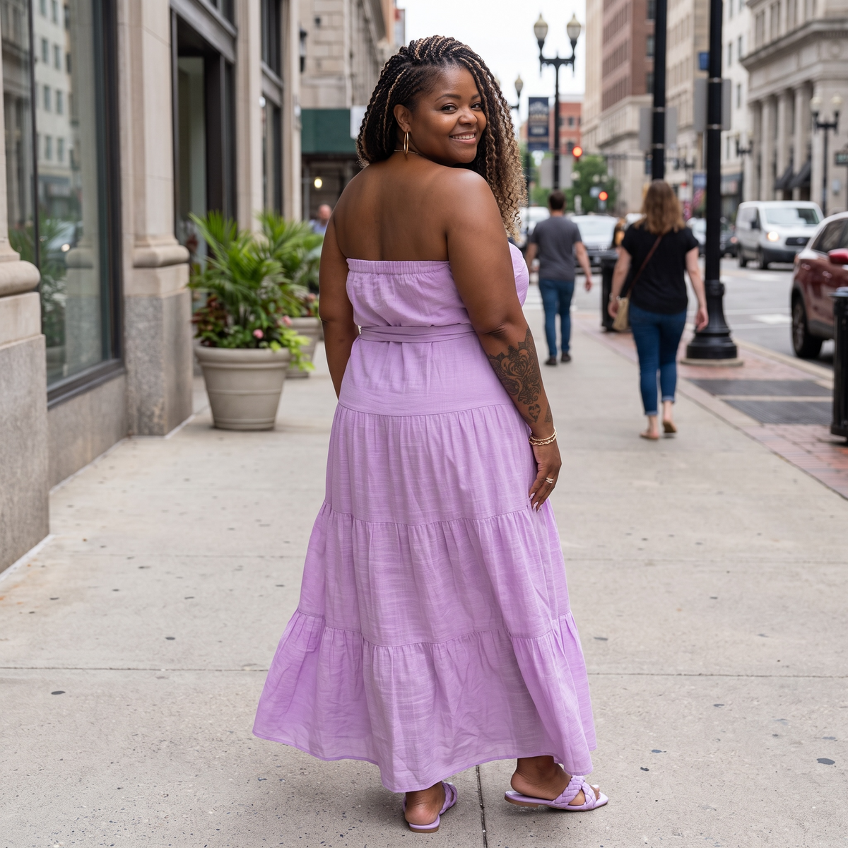 Plus Size Lavender Tube Tiered Maxi Dress