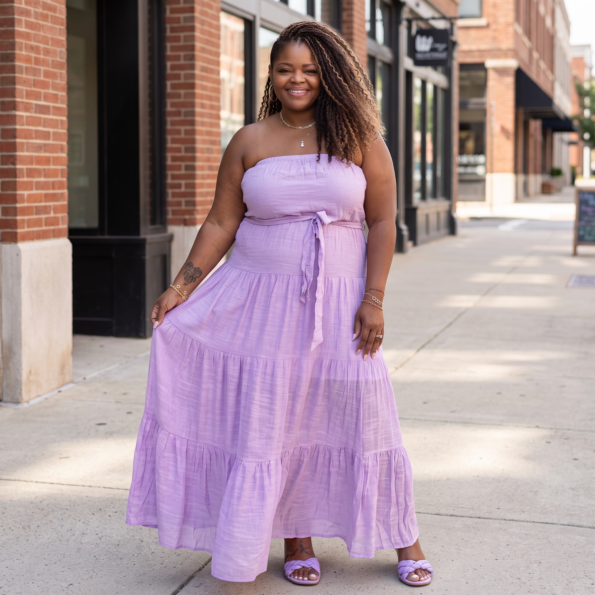 Plus Size Lavender Tube Tiered Maxi Dress