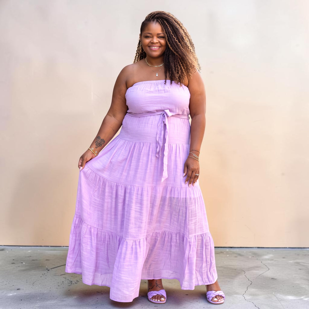 Plus Size Lavender Tube Tiered Maxi Dress