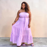 Plus Size Lavender Tube Tiered Maxi Dress