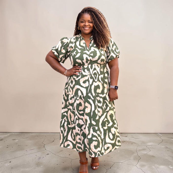 Linen Olive and Cream Plus Size Maxi Dress