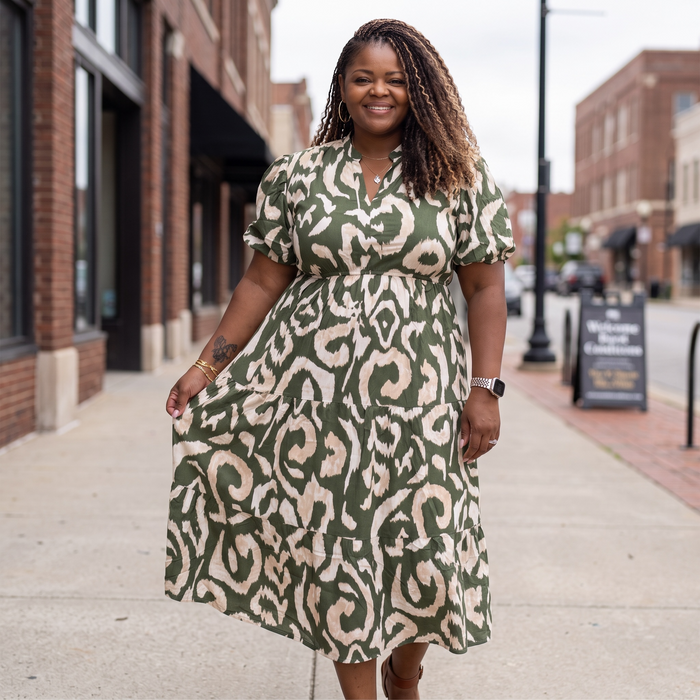Linen Olive and Cream Plus Size Maxi Dress