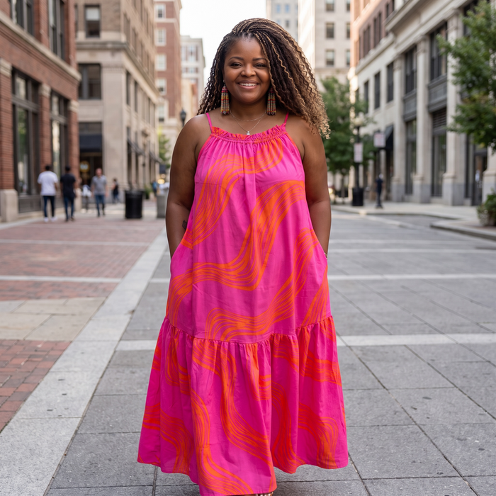 Womens Elegant Brushed Pink Maxi Dress With Pockets