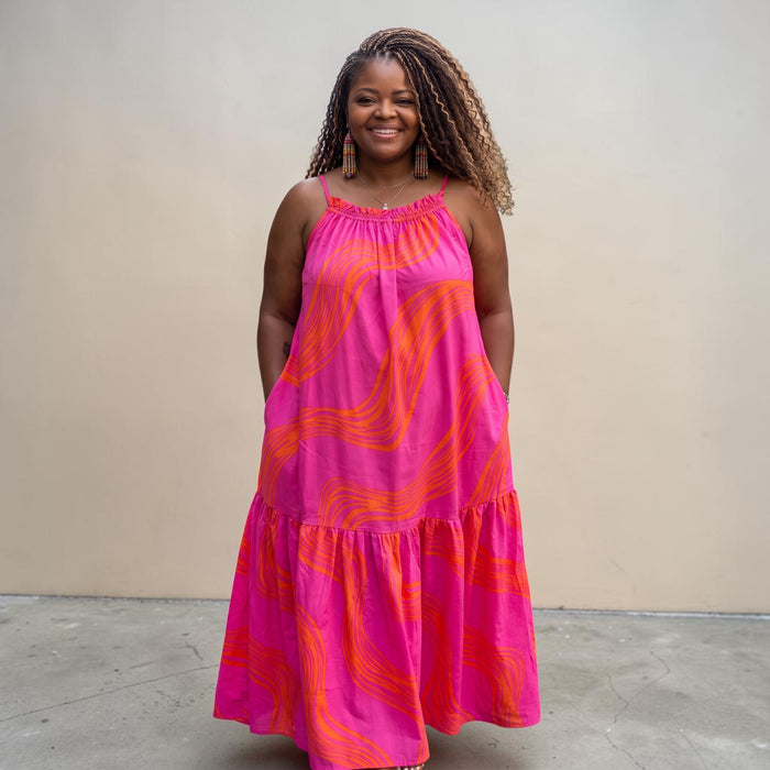 Womens Elegant Brushed Pink Maxi Dress With Pockets