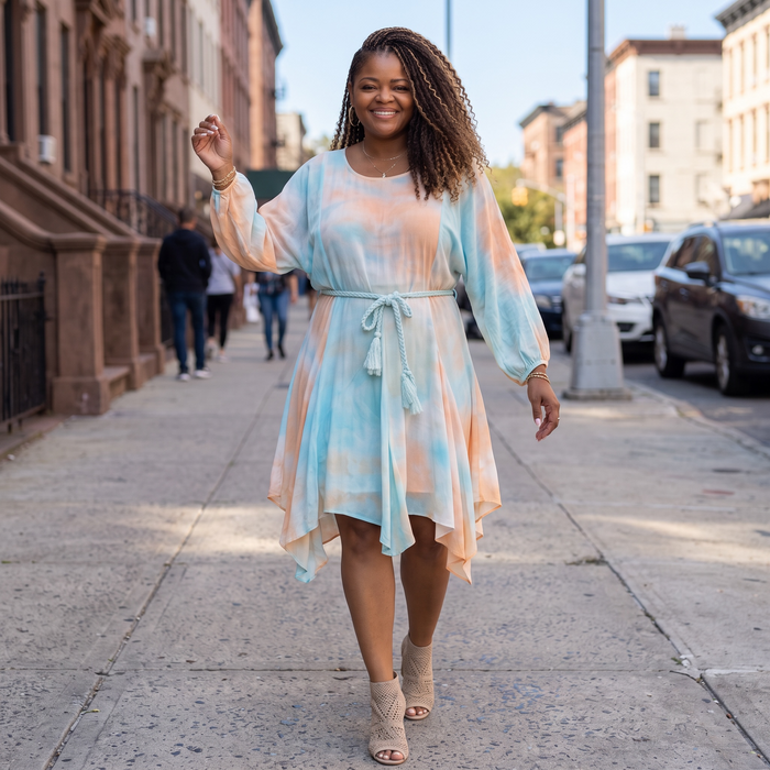 Womens Plus Size Chic Tie Dye Woven Mini Dress