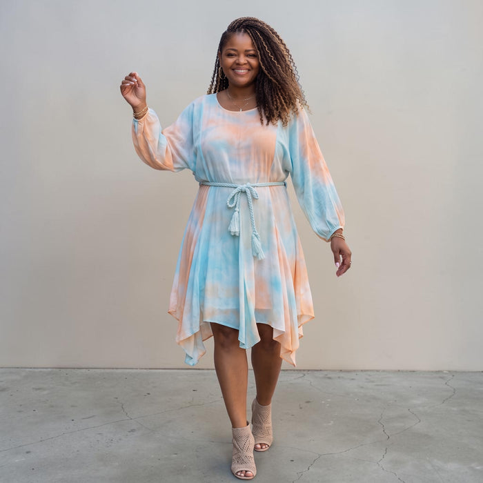 Womens Plus Size Chic Tie Dye Woven Mini Dress