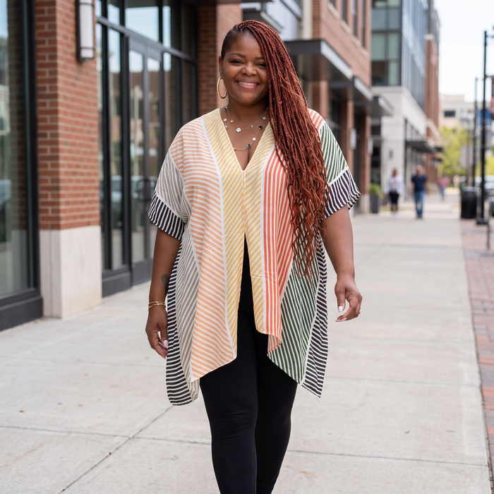 Women's Multicolored Striped Kimono