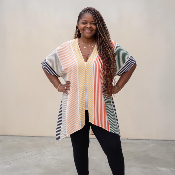 Women's Multicolored Striped Kimono