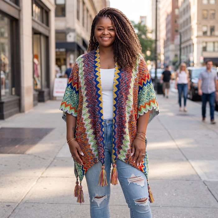 Women's Chic Chevron-Style Poncho