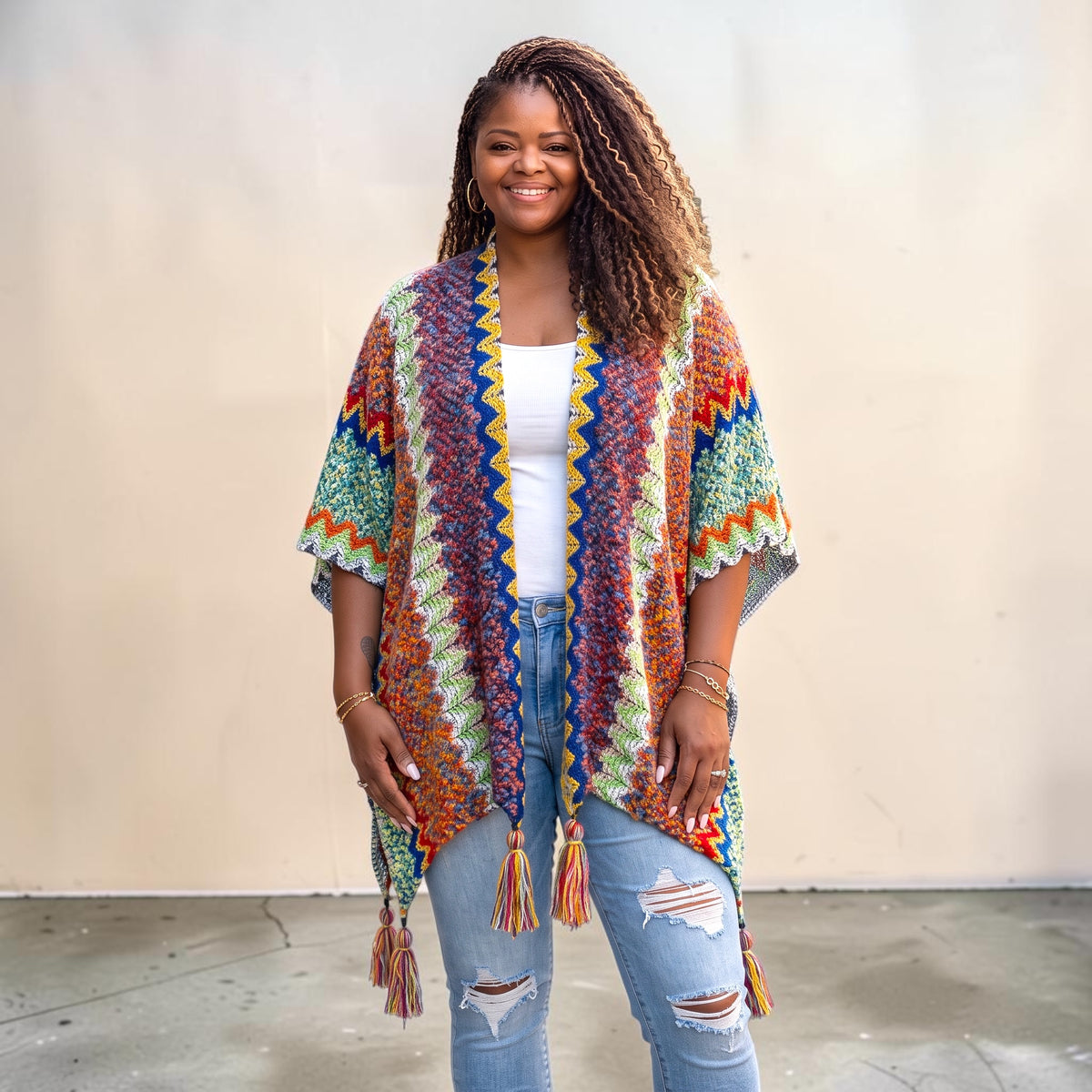 Women's Chic Chevron-Style Poncho