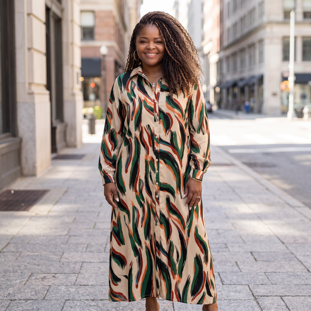 Women's Plus Size Brushed Long Sleeve Maxi Dress