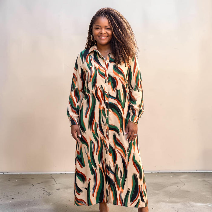 Women's Plus Size Brushed Long Sleeve Maxi Dress