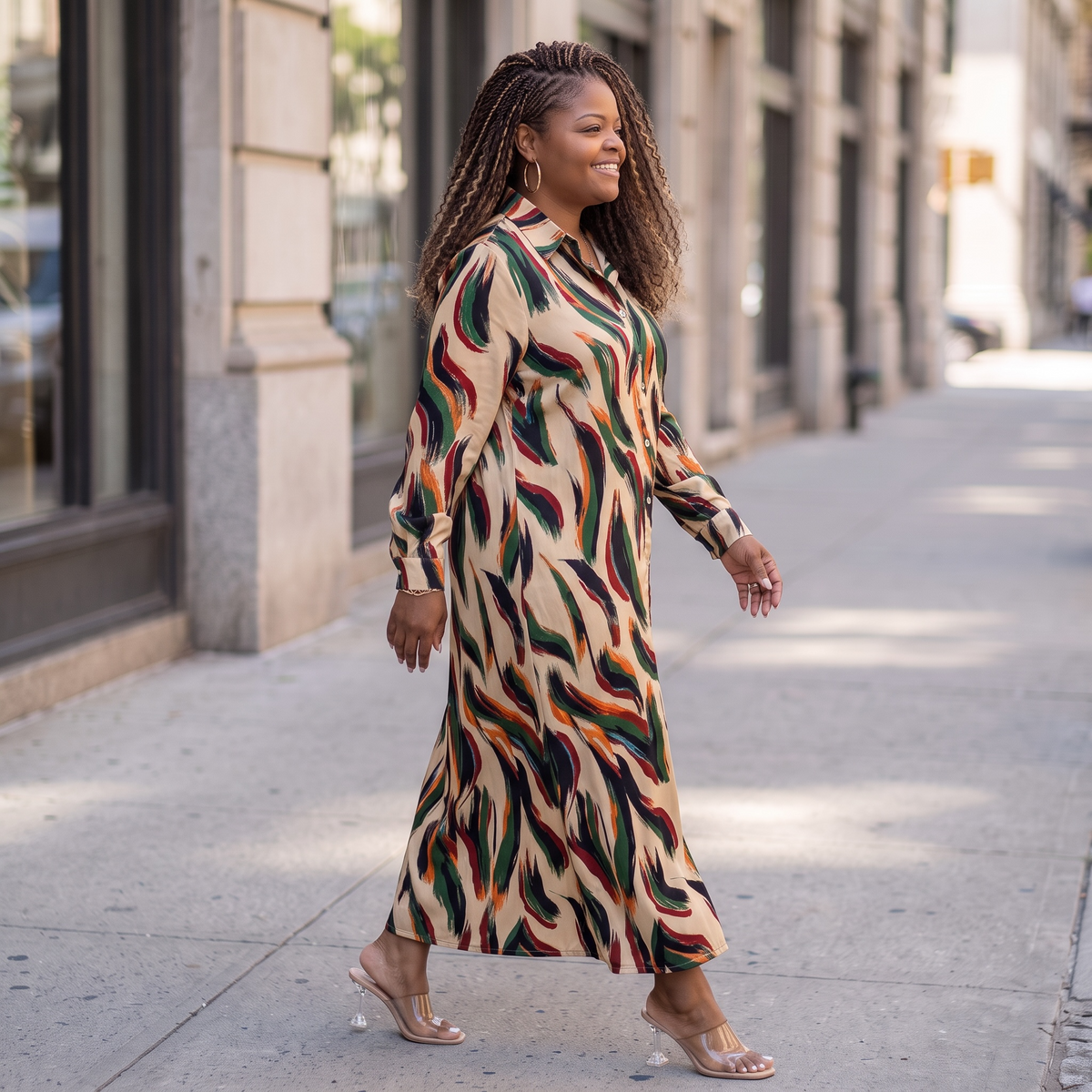 Women's Plus Size Brushed Long Sleeve Maxi Dress