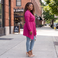 Women's Plus Size Tie Waist Magenta Cardigan