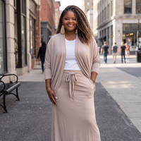 Women's Plus Size Cocoon Cardigan Maxi Skirt Set