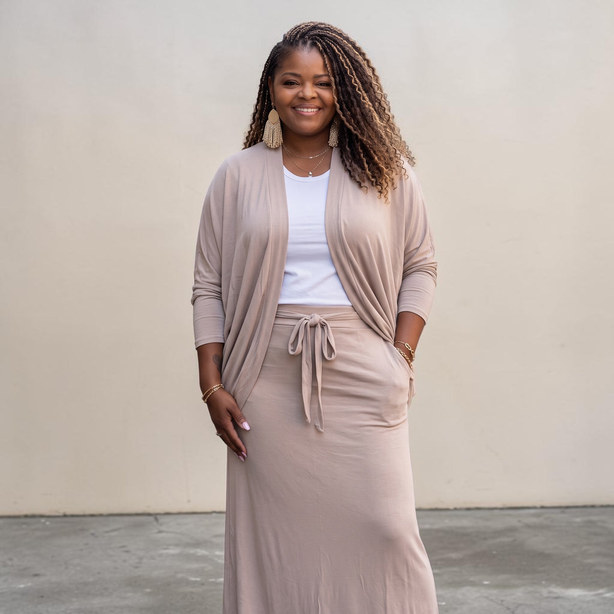 Women's Plus Size Cocoon Cardigan Maxi Skirt Set