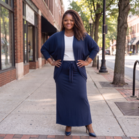 Women's Plus Size Cocoon Cardigan Maxi Skirt Set