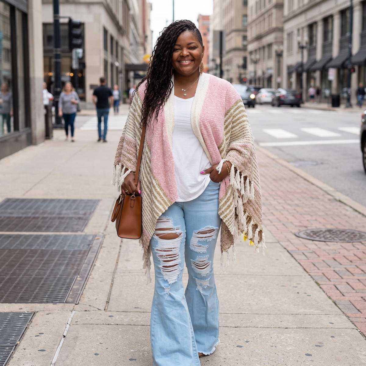 Women’s One Size Pink And Beige Poncho