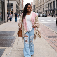 Women’s One Size Pink And Beige Poncho