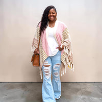 Women’s One Size Pink And Beige Poncho