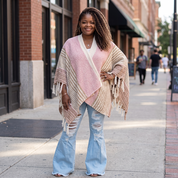 Women’s One Size Pink And Beige Poncho