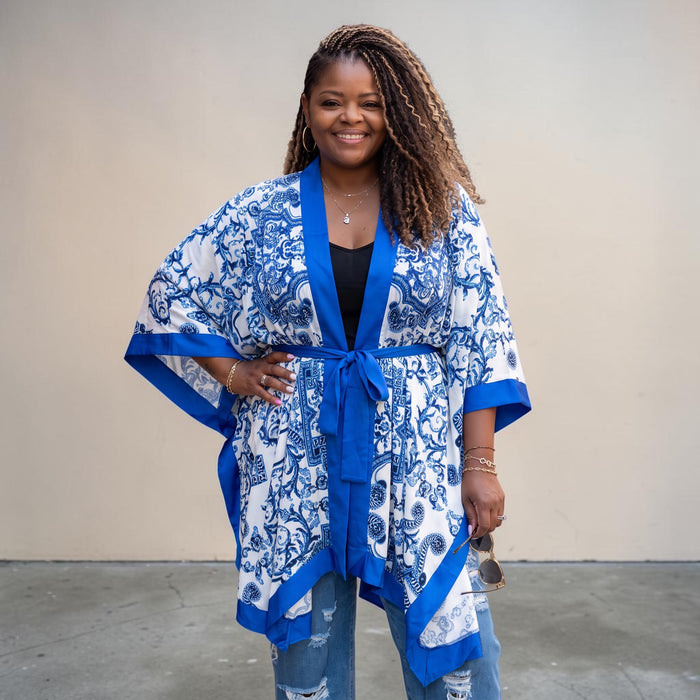 Blue Royalty Oversized Printed Kimono