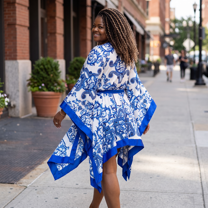 Blue Royalty Oversized Printed Kimono