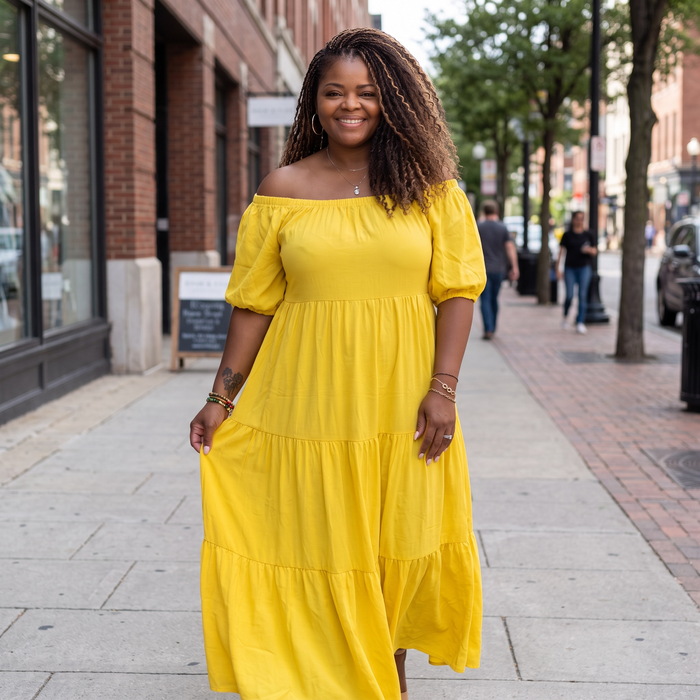 Women's Plus Size Off The Shoulder Tiered Flare Dress
