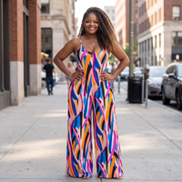 Women's Splash Of Color Wide leg Jumpsuit With Pockets
