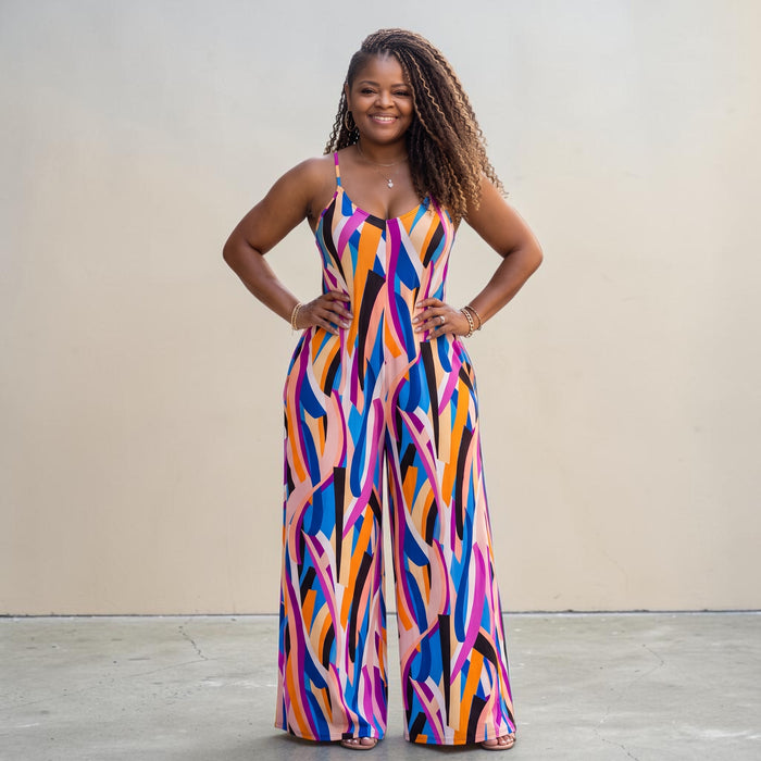 Women's Splash Of Color Wide leg Jumpsuit With Pockets