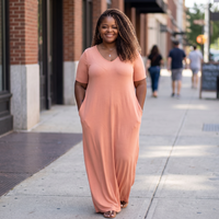 Women's Everyday V-neck Maxi Dress With Pockets
