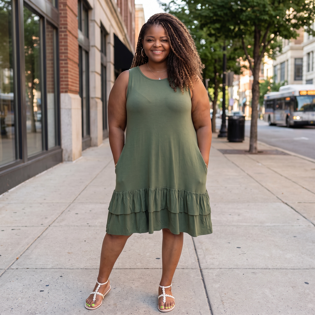 Plus Sleeveless Ruffled Hem Dress