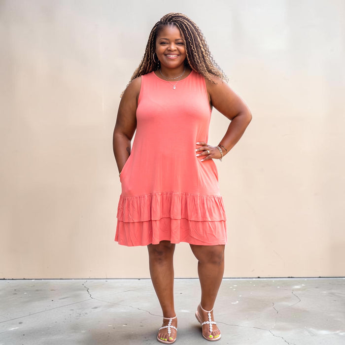Plus Sleeveless Ruffled Hem Dress