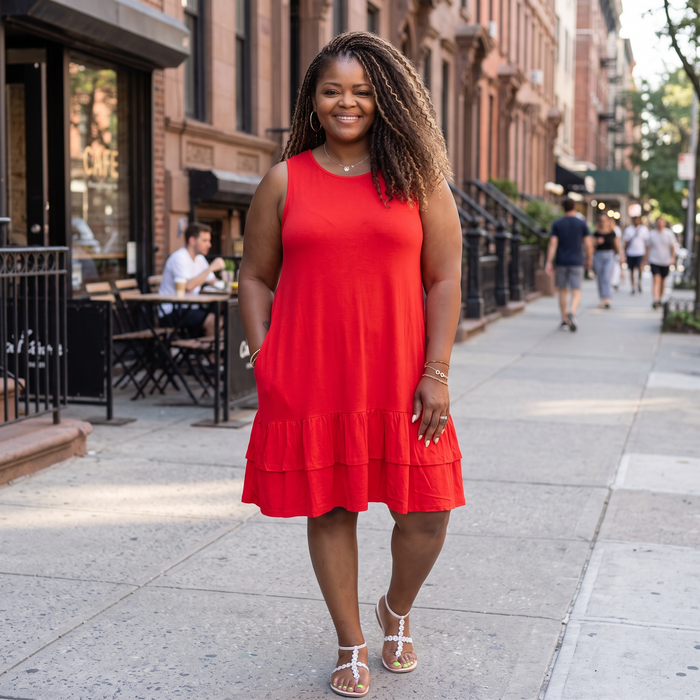 Plus Sleeveless Ruffled Hem Dress