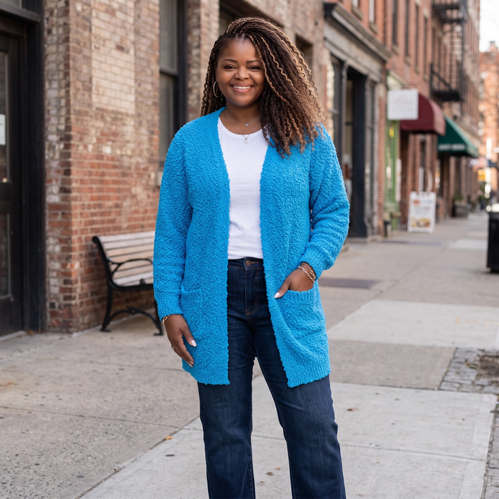 Women's Plus Size Dee Blue Popcorn Cardigan