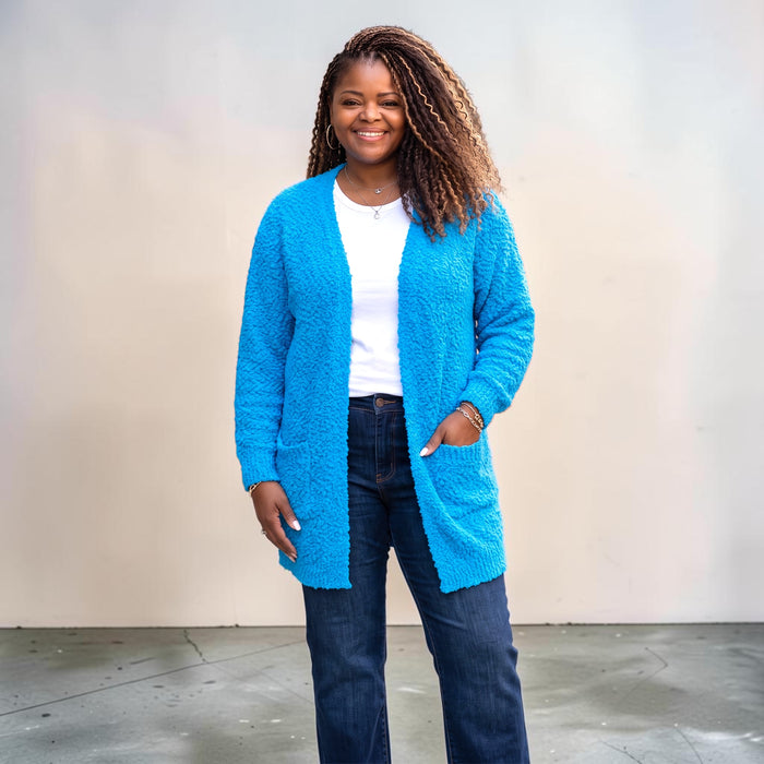Women's Plus Size Dee Blue Popcorn Cardigan