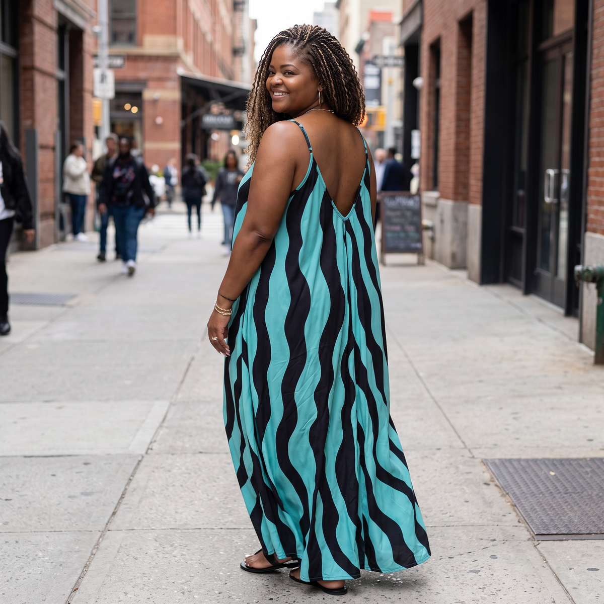 Women's Plus Size Wavy Hi Lo Print Maxi Dress