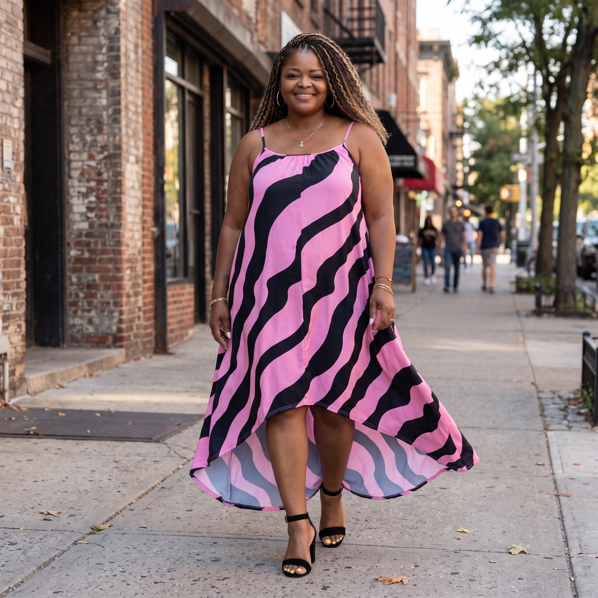 Women's Plus Size Wavy Hi Lo Print Maxi Dress
