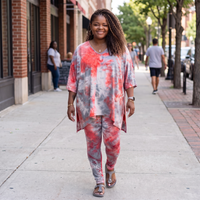 Women's Plus Size Red Tie Dye Asymmetrical Legging Set