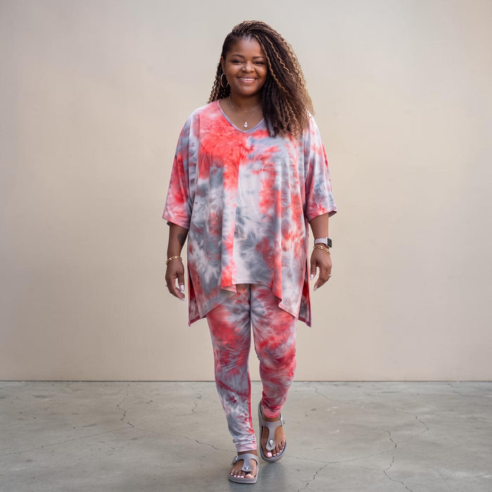 Women's Plus Size Red Tie Dye Asymmetrical Legging Set