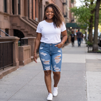 Women's Plus Size Frayed Light Wash Bermuda Shorts