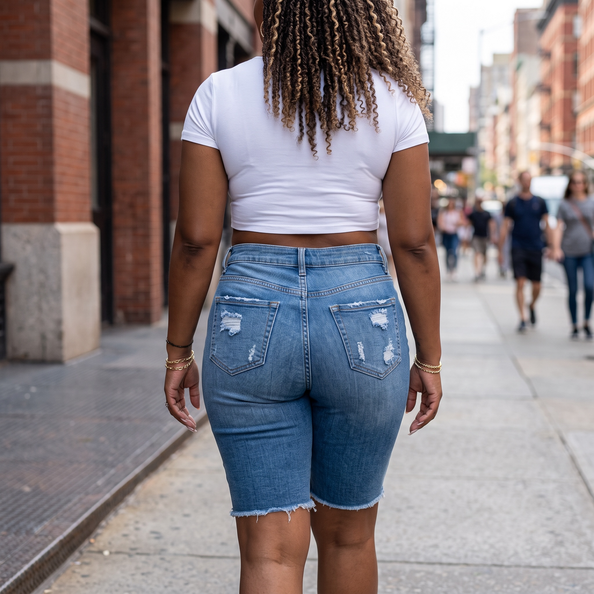 Women's Plus Size Frayed Light Wash Bermuda Shorts